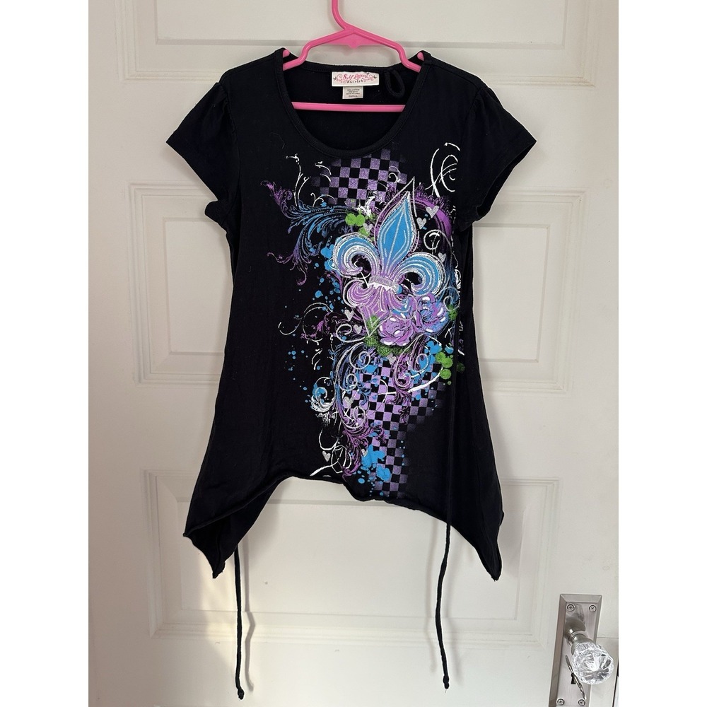 Y2K Self Esteem‎ Top T-shirt colorful fleur-de-lis graphic Size Girls Small